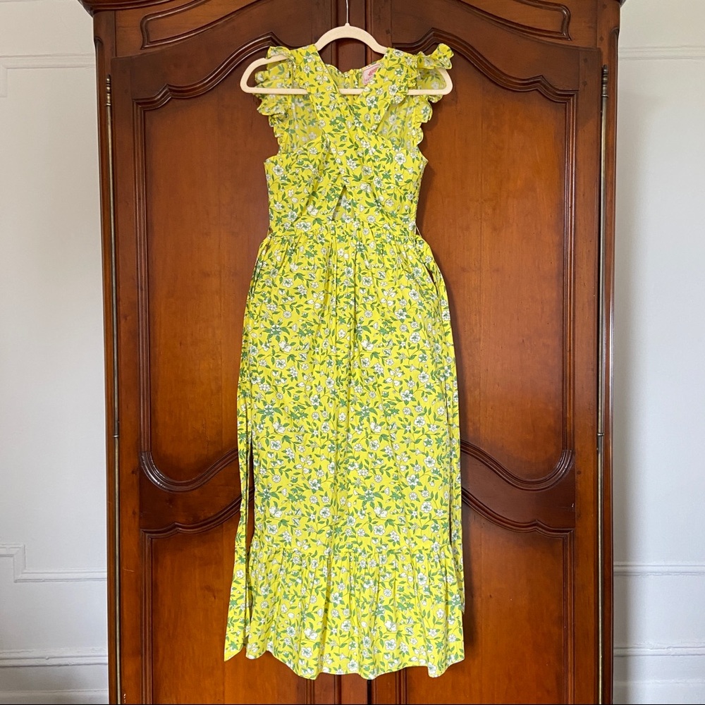 Banjanan Cecil Dress in Sprig Aurora | XS | 100% Cotton Yellow Floral Ruffle